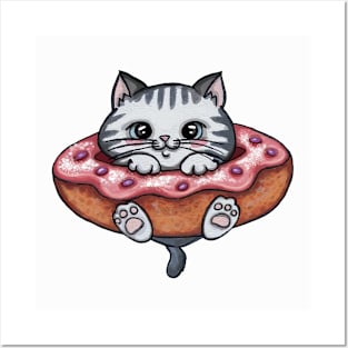 Cat with donut Posters and Art